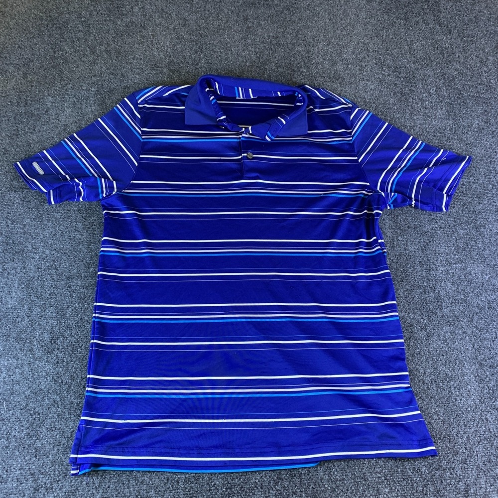 Ashworth Polo Shirt Mens Large Blue Striped Collared Tennis Sports Performance